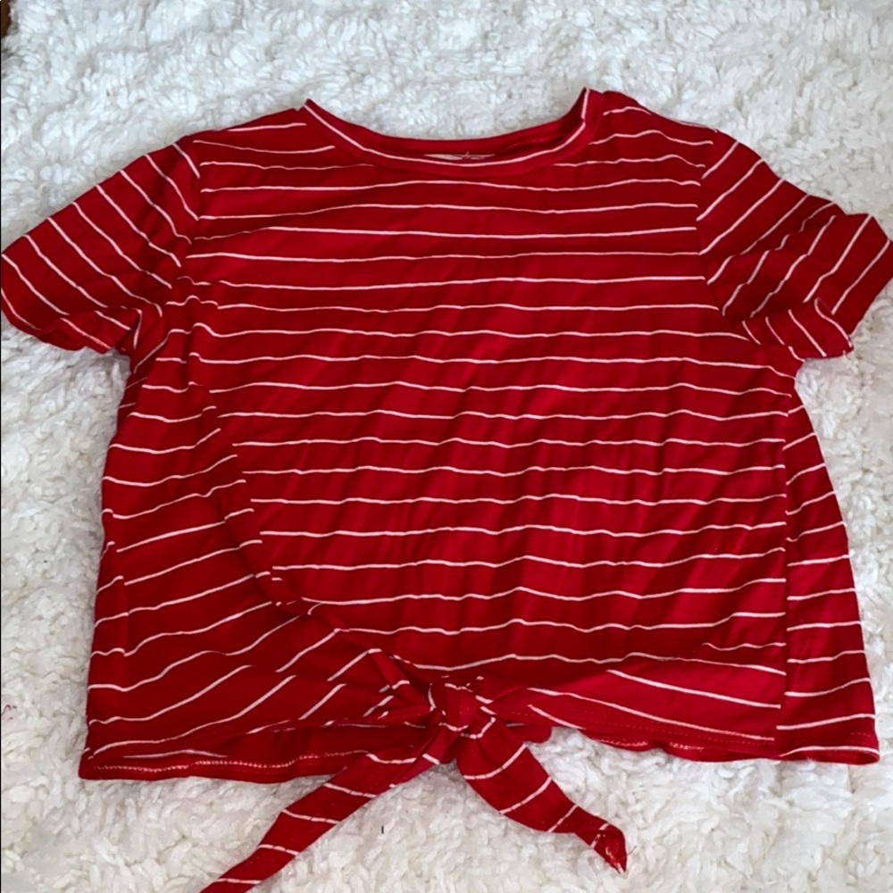 Red Striped Front Tie Crop Top